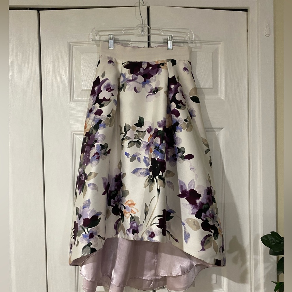 White House Black Market Floral A-Line Skirt - Purple and Cream